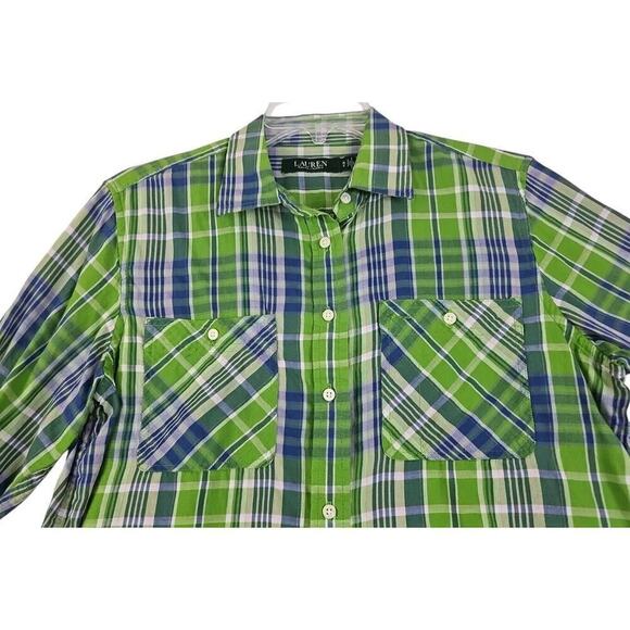 Lauren Ralph Lauren LRL ~Woman Size L Petite~ Green/Blue Plaid Shirt Long Sleeve - Picture 7 of 12